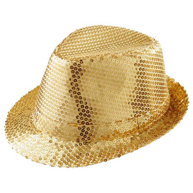 Pailletten-Hut Disco-Hut schwarz mit Pailletten Fliege gold